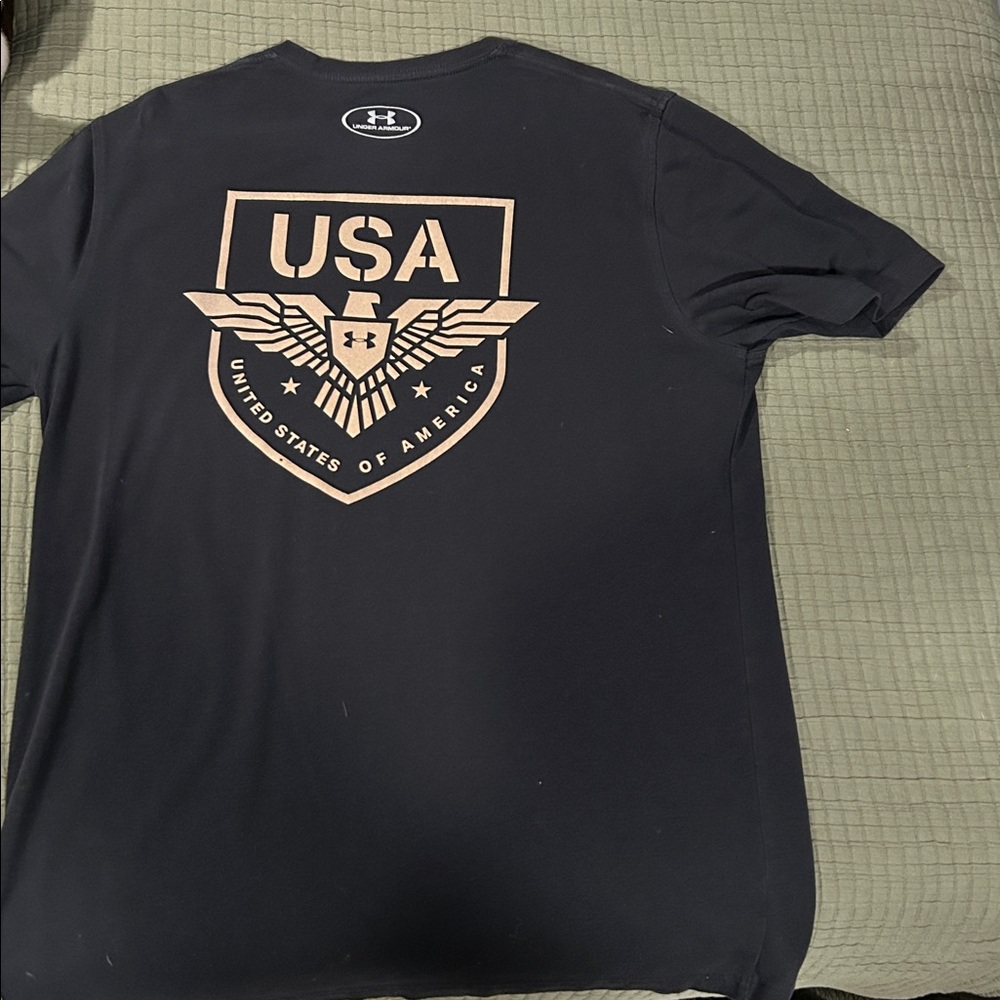 Under Armour Black Tee with Gold USA Emblem